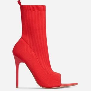 LENYA POINTED PEEP TOE HEEL ANKLE SOCK BOOT